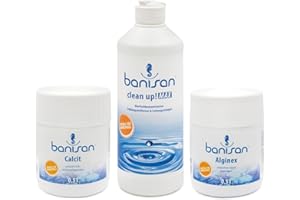 Banisan Sparset Alginex Clean up MAX Calcit Wasserpflege für Whirlpools SwimSpa Banisan-Set Wasserpflege Set Algendesinfektion Aktivsauerstoff + 2 Filterreinigungstabletten von Pfahler