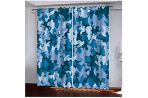 ZYWGG Blackout Curtains 2 Panels for Bedroom Blue Camouflage Pattern Set Thermal Insulated Window Curtain Treatment Solid Eyelet Darkening Curtain for Living Room Nursery 140 * 160Cm