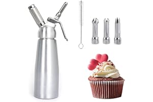 Comforty 250 ml Cream Dispenser, Cream Syphon Stainless Steel with 3 Decorative Nozzles and 1 Cleaning Brush, Stainless Steel Cream Dispenser for Creams and Sauces (250 ml Silver)