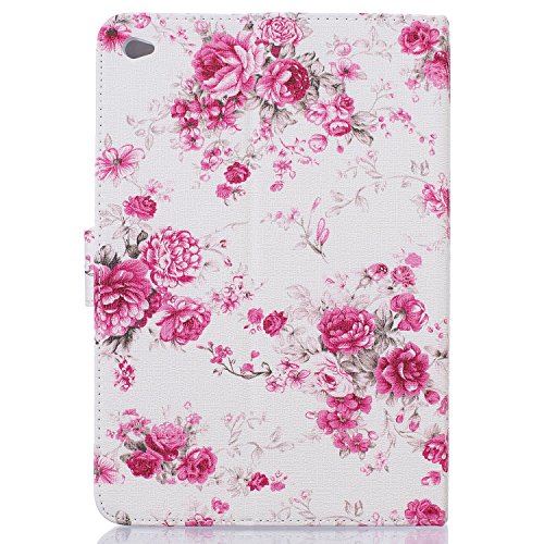 iPad Air 2 Hülle,iPad 6 Case – Felfy PU Ledertasche Luxe Bookstyle Flip Standfunktion Magnetverschluss Ledertasche Muster Eule Schmetterling Pfingstrose AugeBunte Malerei Retro Painted Abdeckung Schutzhülle Ablösbar Handliche Case Tasche Etui für Apple iPad Air 2/iPad 6 (Pfingstrose) + 1 x Rosa Stylus + 1 x Rosa Blumen Dust Plug - 2