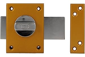 Amig - Cerradura de Sobreponer con Palanca de Cierre y Muletilla Interior para Puertas de Madera Mod. 85-85 x 65 mm - Pestillo Con Cilindro Redondo de Seguridad - Acero Esmaltado Oro
