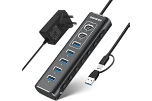 RSHTECH Powered USB 3.1/3.2 Hub, 7-Port USBC Hub with 3x 10Gbps Data Ports (2C+1A), 4x USB-A 3.0 and 12V/2A 24W Power Adapter, Aluminum USB3.2 Splitter with 3.3ft Cable (RSH-A107C)