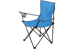 rynli Lightweight Folding Camping Chair Durable Armchair with Cup Holder, Extra-Wide Design for Adult and Kids. Perfect for Outdoor Activities - Beach, BBQs, Fishing (Blue)