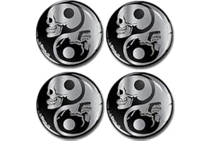 SkinoEu® 4 x 70mm 3D Gel Car Wheel Centre Universal Rims Hub Center Stickers Decals For Caps Vehicle Auto Tuning Emblem Skull Yin Yang Symbol Silver A 8270