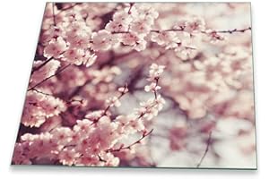DECORWELT Herdabdeckplatte Abdeckung Ceranfeld Abdeckplatte Schneidebrett 1-Teilig 60x52 Kirchblütenbaum Rosa Spritzschutz Glasplatte Ceranfeldabdeckung Schutz Herdschutz Sicherheitsglas Glasschneidebrett