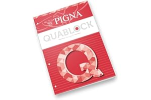 Pigna Blocco Collato QUABLOCK f.to A4, Carta 80 gr., 4 Fori, interno 1R, righe, Ideali per Scuola e Ufficio, Ricarica per Quaderni ad Anelli, 50 Fogli, 5 pezzi