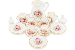 Odoria 1/12 Scale Dolls House Miniature Tea Sets 15Pcs Dollhouse Accessories, Rose