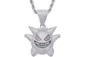 KMASAL Jewelry Herren-Anhänger Hip Hop Iced Out Bling CZ Diamant Vampir Bull 18 K Gold und Silber vergoldet mit 61 cm Edelstahl-Kette, Metall, zirkonia