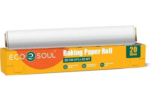 EcoSoul Baking Paper Roll 11 inch 20 m Pack of 1 Eco-Friendly Butter Paper Parchment Paper for Air Fryer & Oven Non-Stick, Heat-Resistant Ideal for Baking, Roasting & Food Prep