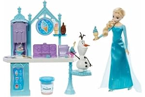 Mattel Disney Frozen Heladería de Elsa y Olaf Muñeca con set de juego de plastilina con accesorios, juguete +3 años (HMJ48)