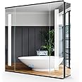 LUMIRRORS® Bathroom Mirror Cabinets with Lights and Shaver Socket BLACK Illuminated LED Bathroom Cabinet with Mirror Wall mounted Built-in LED Lighting Demister Glass Shelves Aluminium 650 x 600mm