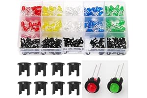 Lyeteung 200 Pièces 5mm LED Diode Électroluminescente, Tête Ronde Multicolore 2-Pin LED DIP Diodes, Rouge Vert BleuJaune Blanc, 40 Pièces par Couleur, avec 100 Pièces Support LED en Plastique