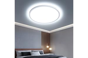 OTREN Plafon Luz LED Techo 28W, Ø30CM Lampara Downlight Panel Superficie 6500K, Plafones Modernas Redondo IP44 para Baño Pasillo Balcón Cocina Dormitorio Pared, Blanca Fría