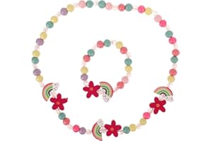 LIFKOME Rainbow Charm Bead Necklace and Bracelet Set for Girls Adorable Wooden Jewelry Boy Girl and Lightweight for Birthday and Special Occasions
