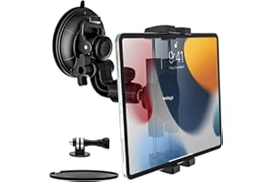 Heavy Duty Suction Car Tablet Holder for Windscreen, woleyi Truck Tablet Mount Dashboard Window with 1/4" Screw Adapter for iPad Pro Air Mini, Galaxy Tabs, Phones, 4-12.9" & Gopro/Camera