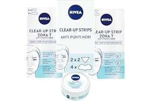 NIVEA Clear-Up Strips Zona T Cerotti punti neri in confezione da 3 x 6 pezzi, Cerotti anti-imperfezioni per la pulizia viso e NIVEA Soft Mini crema viso, corpo e mani da 25 g in omaggio