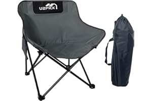 U2PICK Folding Moon Chairs, Portable Comfy Camping Chair Support Up to 160kg with Carry Bag, Lightweight Foldable Outdoor Chair with Cup Holder, Grey