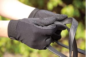 Rhinegold Cotton Pimple Grip Horse Riding Gloves - Non-Slip Lightweight Unisex Equestrian Gloves with Easy Fasten and Elasticated Wrist - Riding Gloves Men & Ladies Equestrian