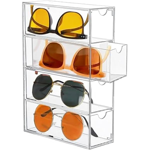Support Lunette QWORK Lot De 2 Supports De Lunettes Transparents - Rangement Pour 5 Paires De Lunettes De Soleil