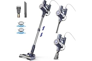 YISORA Aspirateur balai avec fil sans sac 6 en 1 600 W & aspirateur à main, cable de 6 m, 23Kpa de puissance d'aspiration, aspirateur balai filaire Vacuum Cleaner pour sols durs tapis, petit léger silencieux