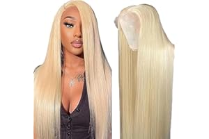 Hxxcoup Human Hair Wig Straight 13x4 Lace Front #613 Blonde Parrucca Donna Capelli Veri Umani Glueless Wear and Go Blenched Knots with Baby Hair for Woman Minimal Smell 16 Pollici