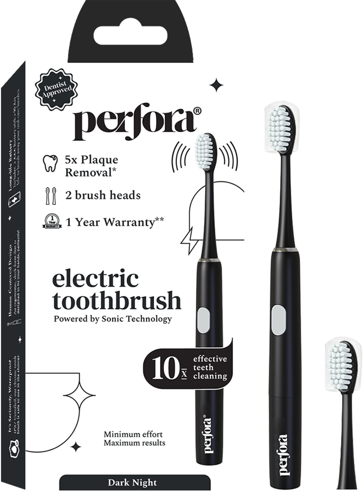 Perfora Electric Toothbrush, 2 Modes, AAA Powered, 2 Brush Heads, 90 Days Battery Life | 1 Year Warranty | Electric Brush, El