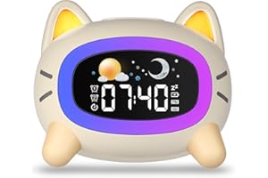 Uplayteck Réveils Lumineux pour Enfants avec 5 Veilleuses, 4 Niveaux de Lumière Réglables et 7 Musiques de Sommeil, Réveil Rechargeable avec Fonction Snooze pour Enfants