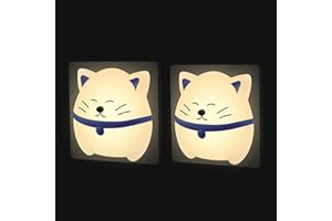 ANNMORE Luz Nocturna Bebé con Enchufe, con Sensor Crepúsculo, 2 Piezas Lámpara de Mesita Noche Gato para Dormitorio Recien Nacido, Luz Quitamiedos Infantil, Lámpara de Pared LED Niños, Regalo Cumpleaños Niña