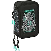 Safta | Pencil Case Triple Minecraft Screen 37 Pieces, School Pencil Case Organizer with 3 Compartments and Zipper, Includes