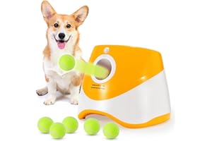 Grezea Automatic Dog Ball Launcher, Puppy Ball Thrower Machine with 10-30 Ft Launch Distance, Interactive Dog Toys for Small Dogs Indoor & Outdoor, Included 6 Mini Balls(Orange)