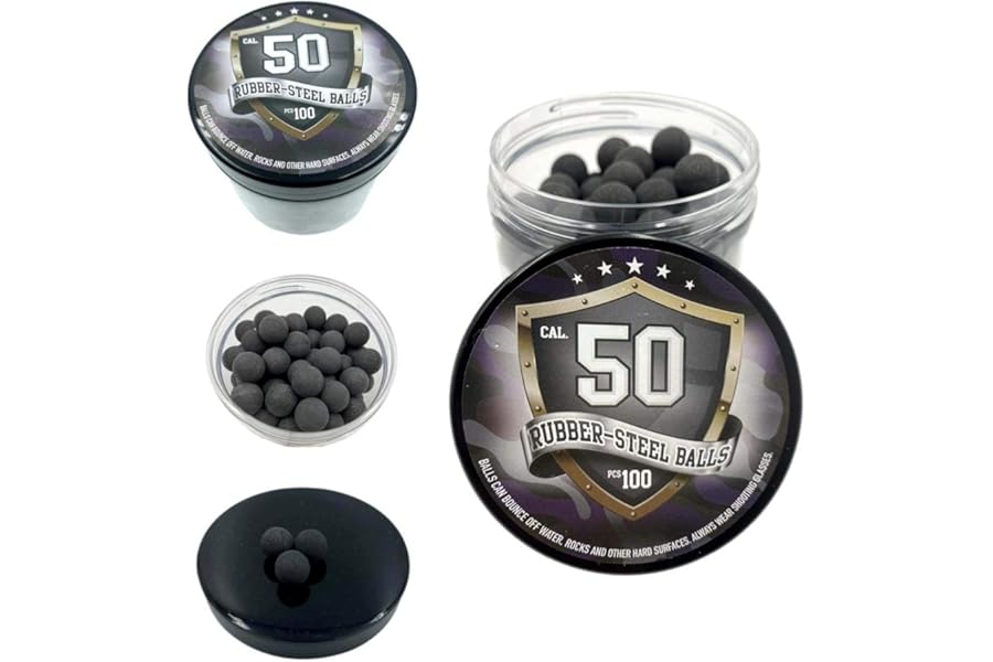 KATIX 100 x Premium Quality Hard Mix Rubber Steel Balls Paintballs Reballs for Shooting Training and Defense in 50 cal. 50 S