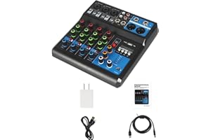 Umisu Table de Mixage 5 Canaux, Table-Mixage-Audio-USB Alimentation Fantôme 48V, Console de Mixage pour Ordinateur Microphone Lecteur, Mélangeur Audio pour Live Studio Scène