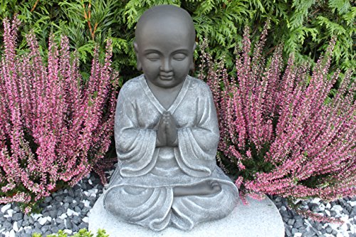 Steinfigur Buddha, Gartenfigur Steinguss Basaltgrau - 6