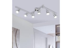 Bojim Lampy sufitowe LED, 6-kierunkowe, obrotowe, oświetlenie sufitowe, do salonu, kuchni, sypialni, korytarza, lampa LED, GU10, 6 W, 550 lm, nowoczesna 4000 K, naturalna biel, matowy nikiel, żarówki