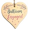 Engaged Vacant Bathroom Door Sign - Double Sided Wooden Heart Shaped Plaque – Decorative Cherry Blossom Design by Maisie Moo – Includes Hanging Twine