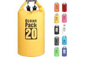 MORAINJAY Worek wodoszczelny, z długim regulowanym paskiem na ramię, duża pojemność 2 l, 5 l, 10 l, 15 l, 20 l, 30 l, na kemping, rafting, pływanie, surfowanie, ŻÓŁTY, 20L, Organizer do torby