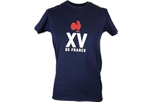 Fédération Française de Rugby FFR - T-Shirt Officiel XV de France - T-Shirt Adulte Manches Courtes en Coton - Collection Officielle Bleu Marine