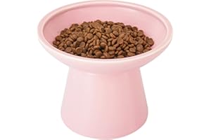 CEEFU Extra breite Katzennäpfe - keramischer Katzennapf 15,7cm Erhöhter Flacher Boden Katzennapf, Schnurrhaar-Ermüdung, blei- und kadmiumfrei, 12,7cm Gute Höhe für Katzenfütterung, Rosa