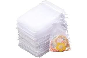 IMALPQPP 100 pezzi sacchetti organza 10x15 bianchi, piccoli con coulisse, ideali come sacchetti confetti per gioielli, dolcetti, bomboniere matrimonio, compleanni e feste