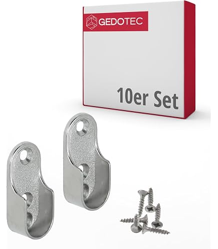 Gedotec Barre d'armoire Barre de penderie | OVAL | Tube d'armoire longueur : 2000 mm | 30 x 15 mm acier chromé | 1 kit avec 2 supports de tube d'armoire à Gedotec Barre d'armoire Barre de penderie | OVAL | Tube d'armoire longueur : 2000 mm | 30 x 15 mm acier chromé | 1 kit avec 2 supports de tube d'armoire à