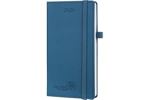 POPRUN Agenda de Poche 2026 Semainier 16,5 x 9 cm - Couverture Rigide en PU Cuir, Petit Planner D'Jan 2026 à Déc 2026-12 Mois, Avec signet à 2 rubans, Papier 80 g/m², Bleu nuit