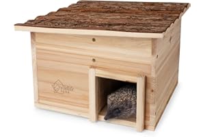 wildlife home Maison pour hérisson en bois avec fond et toit en bœuf résistant aux intempéries I Mangeoire pour hérisson I Protection pour chat Quartier d'hiver pour le jardin