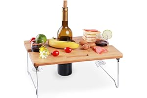 INNO STAGE Tragbarer und faltbarer Wein- und Snacktisch mit Metallbeinen für Picknick, Outdoor im Strand, Park oder Innenbett für 2 Gläser