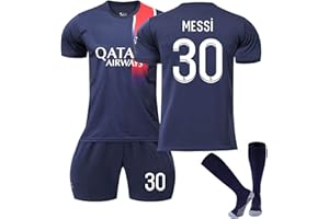 DUOROUPUTAO Páris T-Shirts et Shorts de Football, Adultes et Enfants Maillot de Football PSG et Chaussette Ensemble de 4 Pièces, Soccer Jersey, avec Accessoires et Genouillères Extérieur Maillots D'extérieur