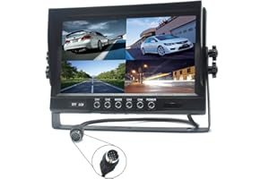 Padarsey 9" TFT LCD Car Rearview Quad Split Monitor,Remote Control, 4 Channels 4-PIN Connector Video Inputs Shockproof - 12V-24V 800480HD Screen w/Sunshade Anti-Glare