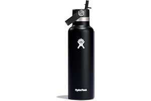 HYDRO FLASK - Water Bottle 621 ml (21 oz) - Vacuum Insulated Stainless Steel Water Bottle with Flex Straw Cap - BPA-Free - Standard Mouth - Black