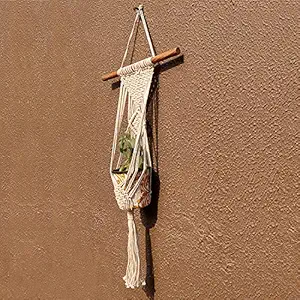 VAH- Kya Bat Hai !! Cotton Wall Hanging Flower Pot Holder, White, 90 X 45 cm