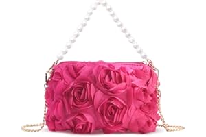 HuiYStar Pochettes pour Femmes,Sac à main de Soirée en Mousseline de Soie à Motif Floral 3D, Sac à Poignée Supérieure Orné de Perles pour Mariage,Bal de Fin D'année,Fête