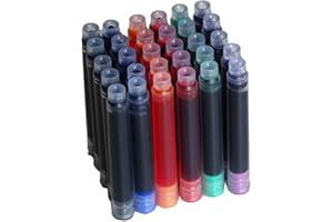 EROFA 30 PCS Jinhao Fountain Pen Ink Cartridges 6 Color Set（ Black, Blue, Apple Green, Purple, Red and Orange International Standard Size