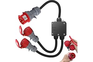 ESTVIIG Starkstrom CEE Adapter 32A auf 16A, CEE Stecker Verlängerungskabel IP44-66, Gesamtlänge 150cm, mit 5-polig Stecker Starkstrom Phasenwender, für Außenbereich Baustelle Werkstatt Industrie